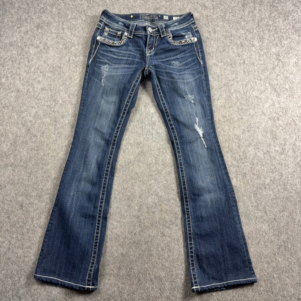 Miss Me Womens Signature Boot Bootcut Jeans 26 Dark Wash Embellished